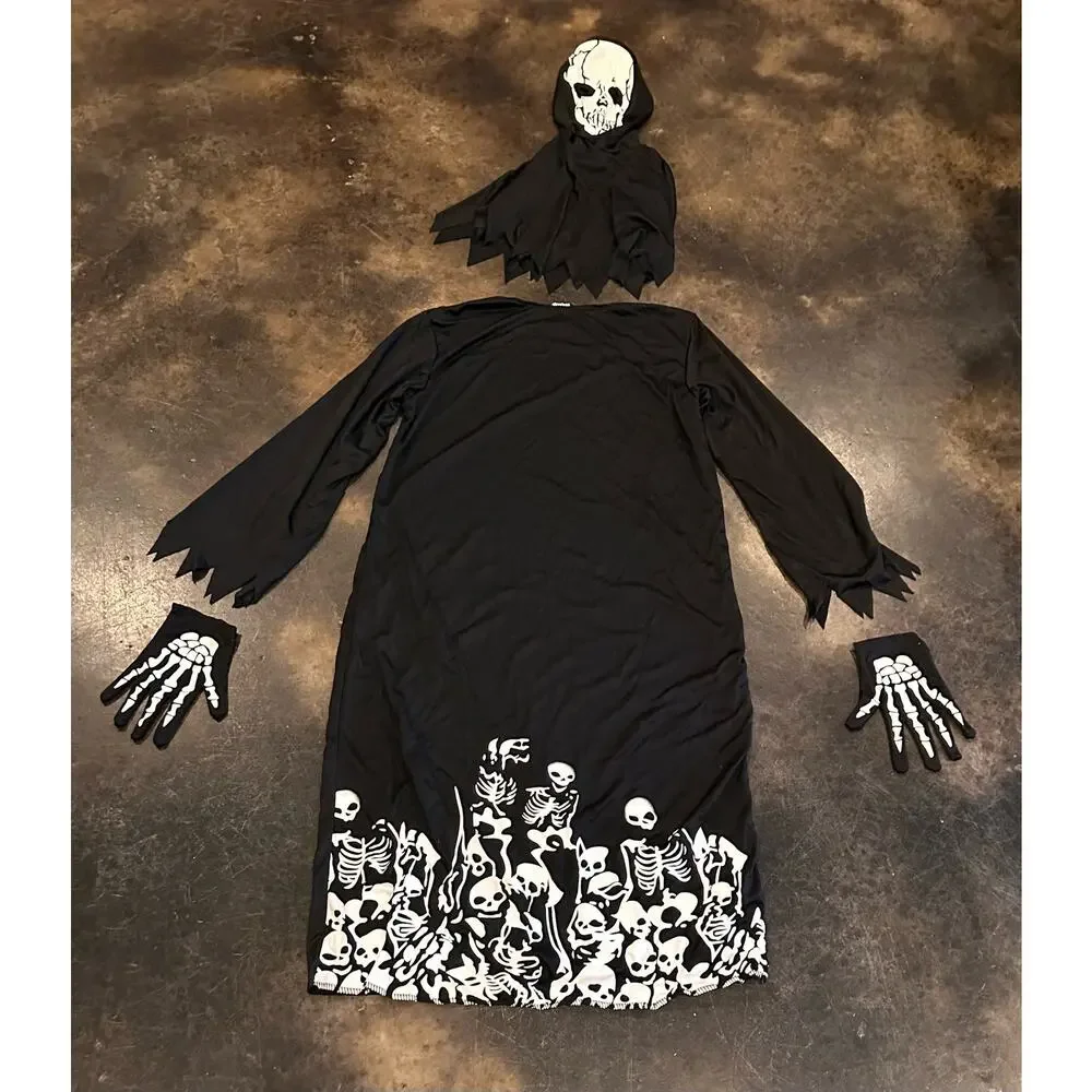 Grim Reaper Glow In The Dark Halloween Costume With Scythe Kids Size 12/14